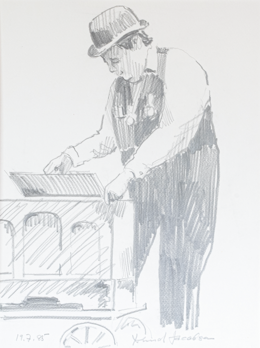 Knud Jacobsen  "Drehorgelspieler mit Melone"